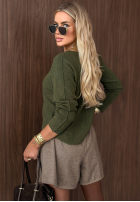 Ľahký Sveter z dekoltem w serek Amber Woods khaki