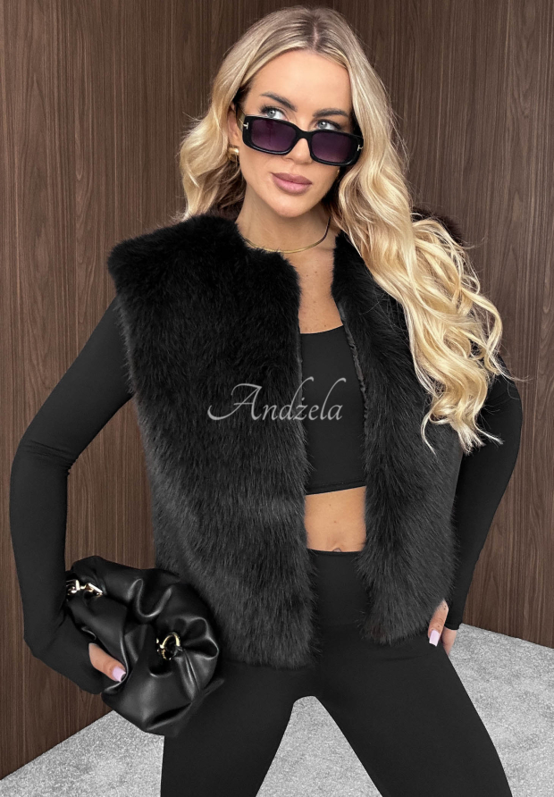 Kr&aacute;tka vesta kož&uacute;&scaron;ok Cozy Fur čierna
