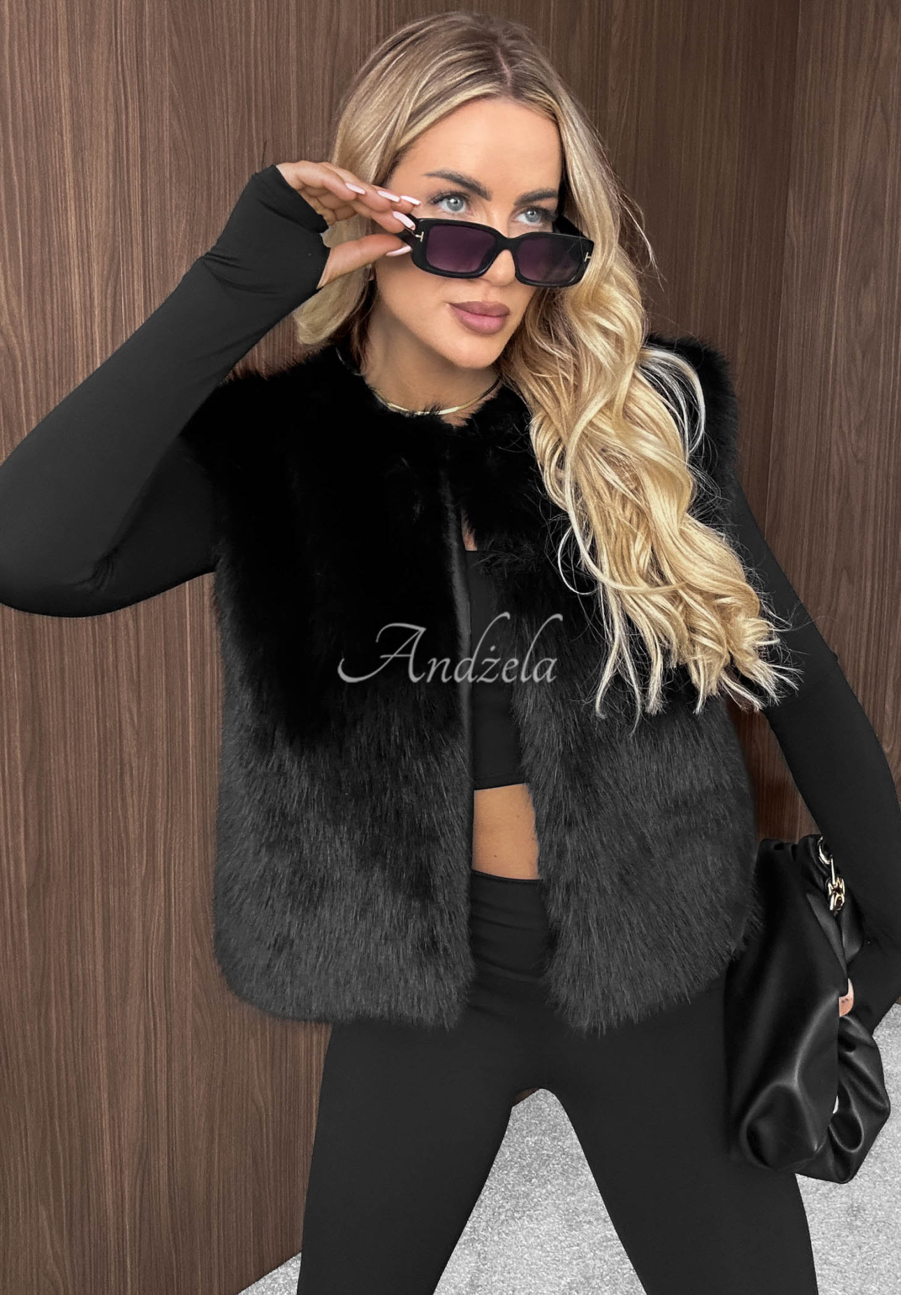 Krátka vesta kožúšok Cozy Fur čierna