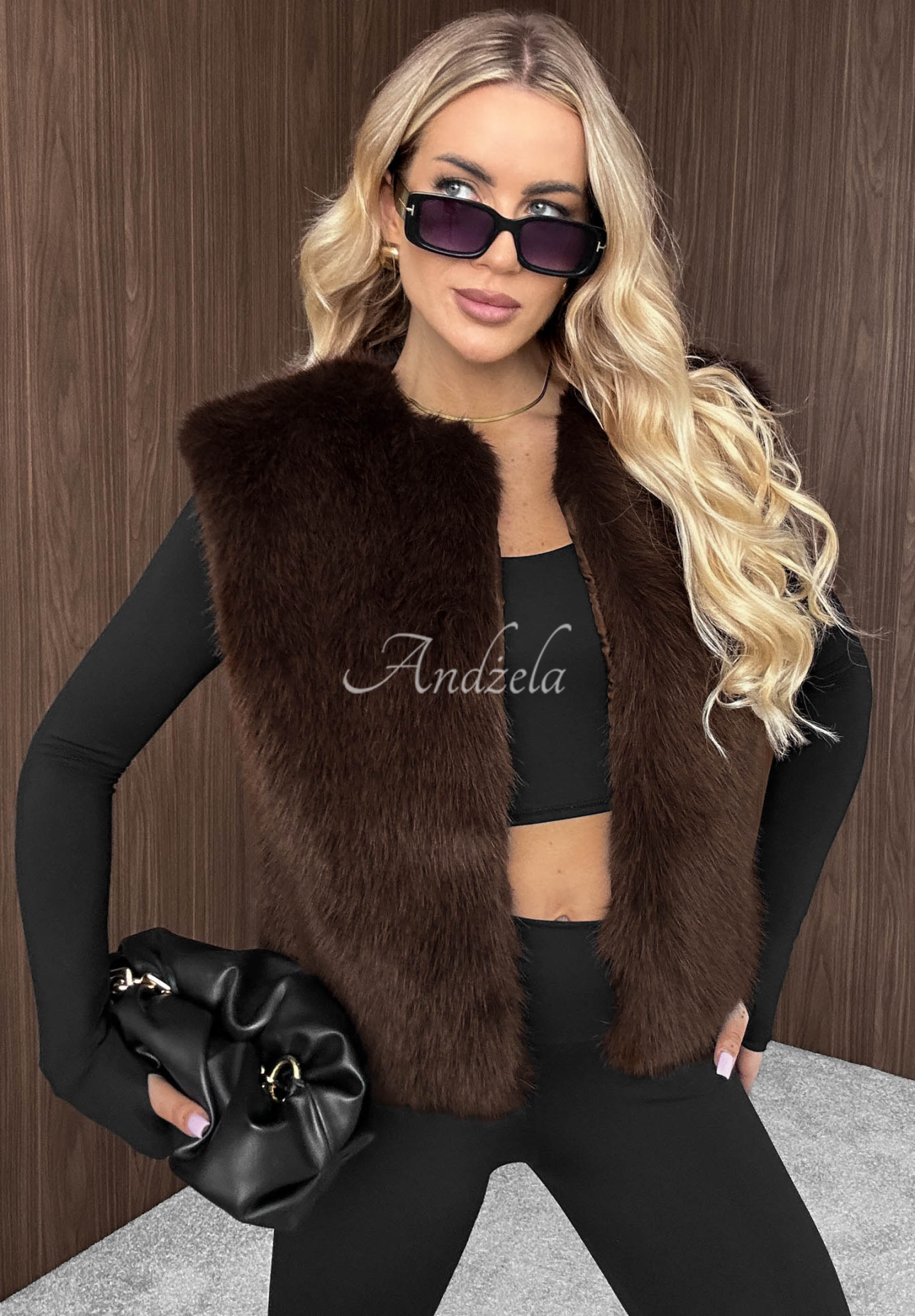 Krátka vesta kožúšok Cozy Fur čokoládová