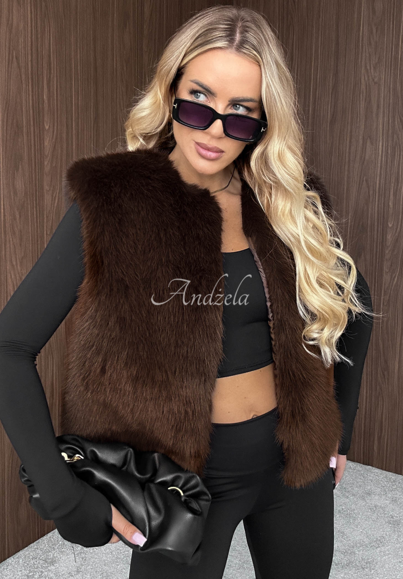 Krátka vesta kožúšok Cozy Fur čokoládová