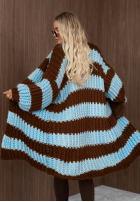 Dlhý kardigan oversize z bufiastymi rękawami w paski October Charm niebiesko-čokoládový