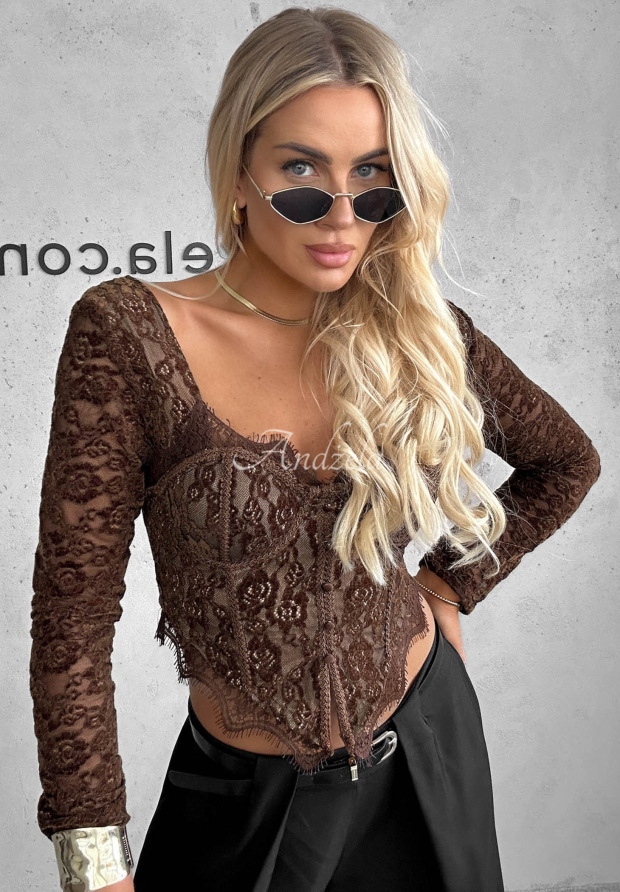 Korzetov&aacute; bl&uacute;zka longsleeve s čipky Pure Seduction cokol&aacute;dov&aacute;