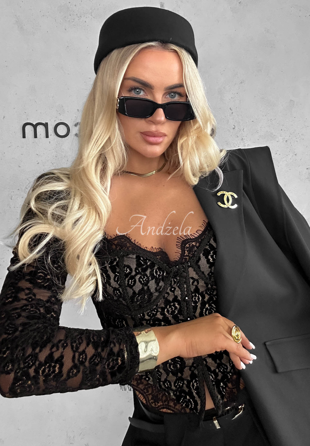 Korzetová blúzka longsleeve s čipky Pure Seduction čierna
