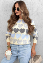 Miękki Sveter w serduszka Soft Hearts béžovo-čokoládový