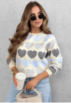 Miękki Sveter w serduszka Soft Hearts béžovo-čokoládový