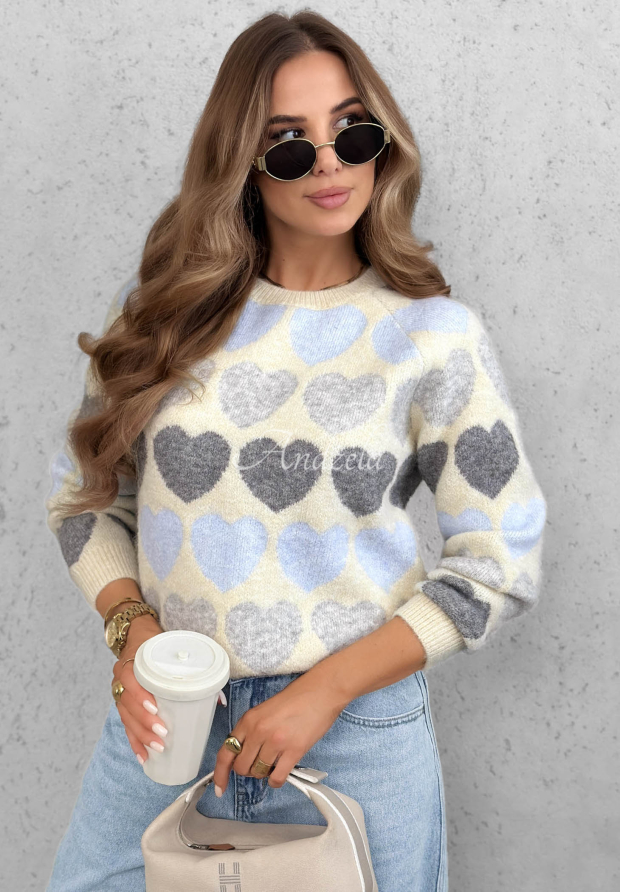 M&auml;kk&yacute; vlnen&yacute; sveter so srdiečkami Soft Hearts b&eacute;žovo-blankytn&yacute;