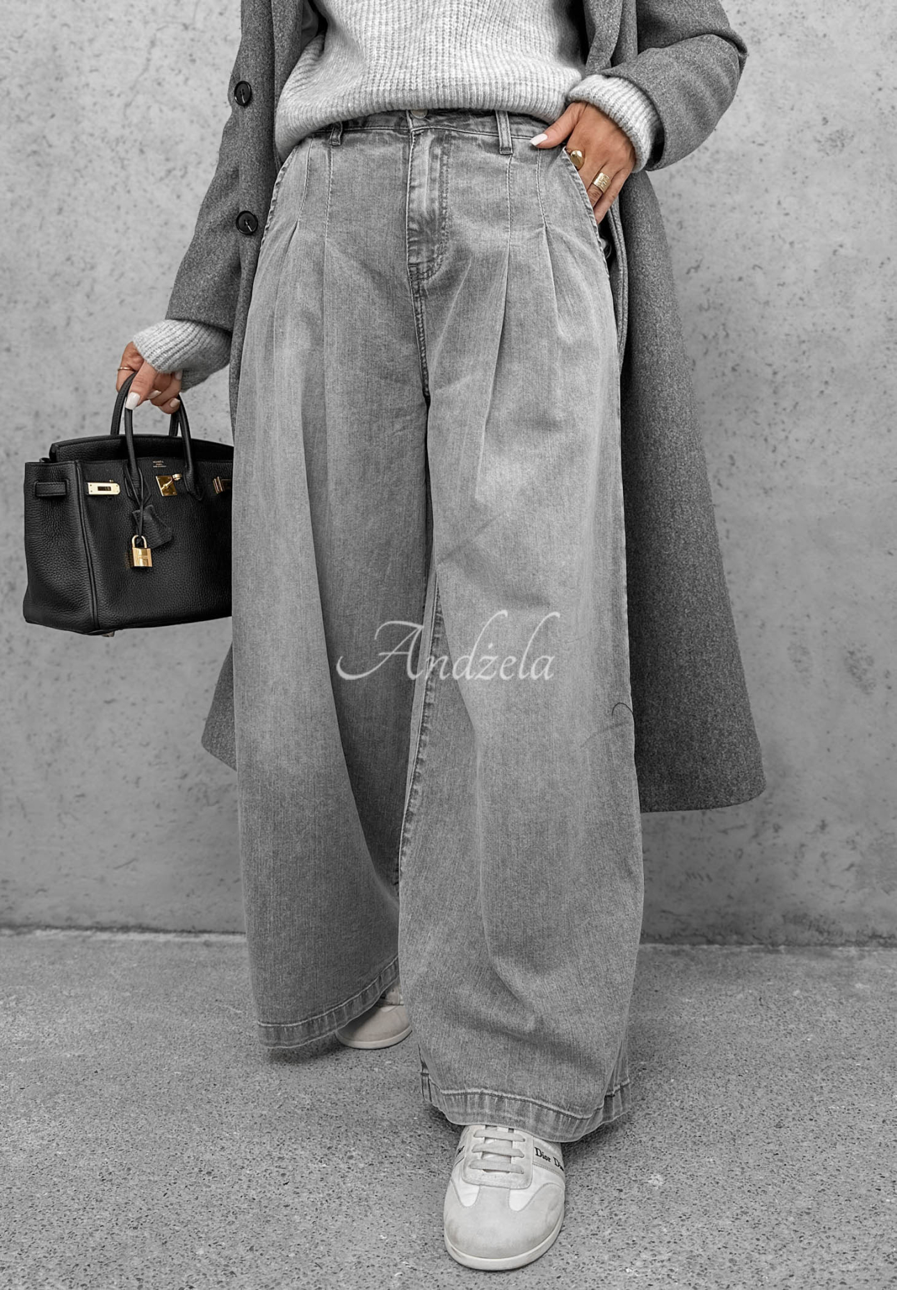 Džínsy wide leg Daily Walk sivé