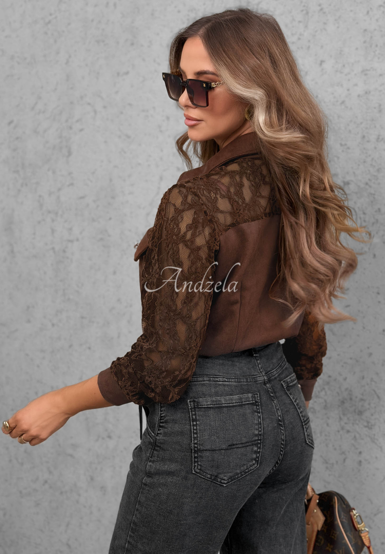 Čipkovaná košeľa so semišovými prvkami Secret Lace čokoládová