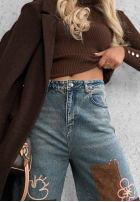 Nohavice džínosové mom fit z naszywkami Fall Mood modré