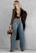 Nohavice džínosové mom fit z naszywkami Fall Mood modré