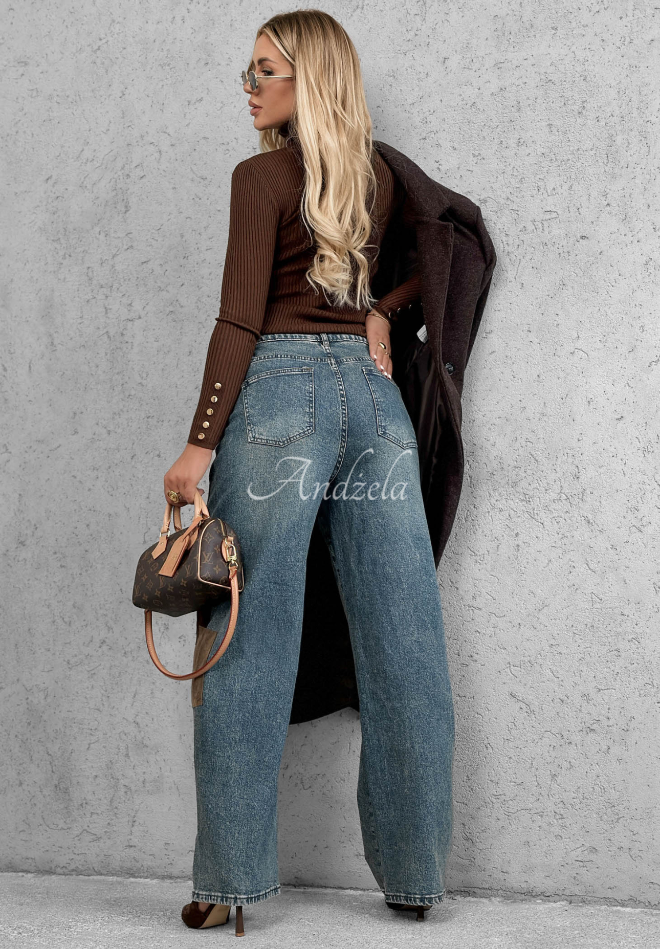 Džínsy wide leg s nášivkami Fall Mood modré
