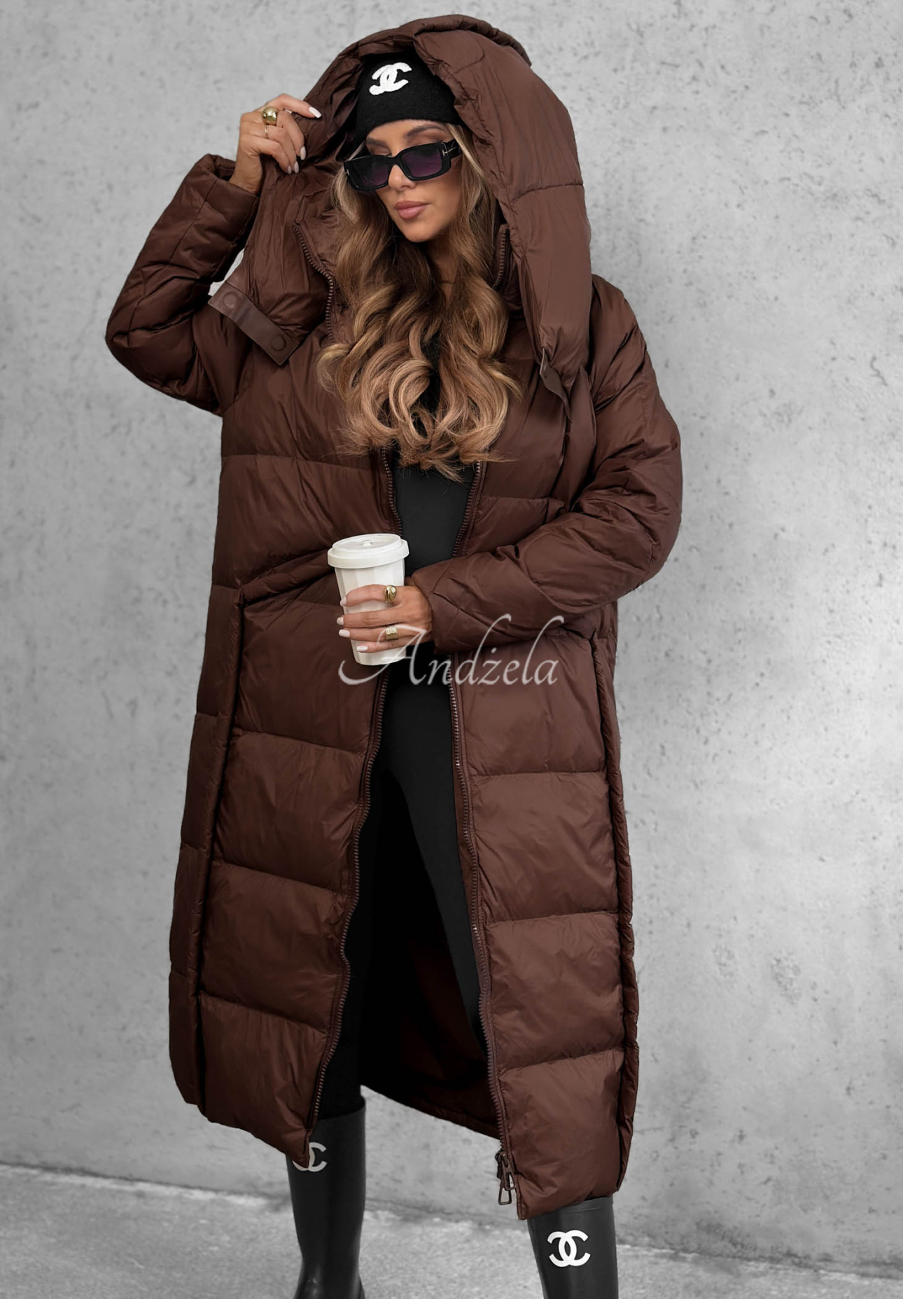 Dlhá páperová bunda s kapucňou Want Winter čokoládová