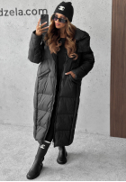 Długa puchowa Bunda s kapucňou Want Winter čierna
