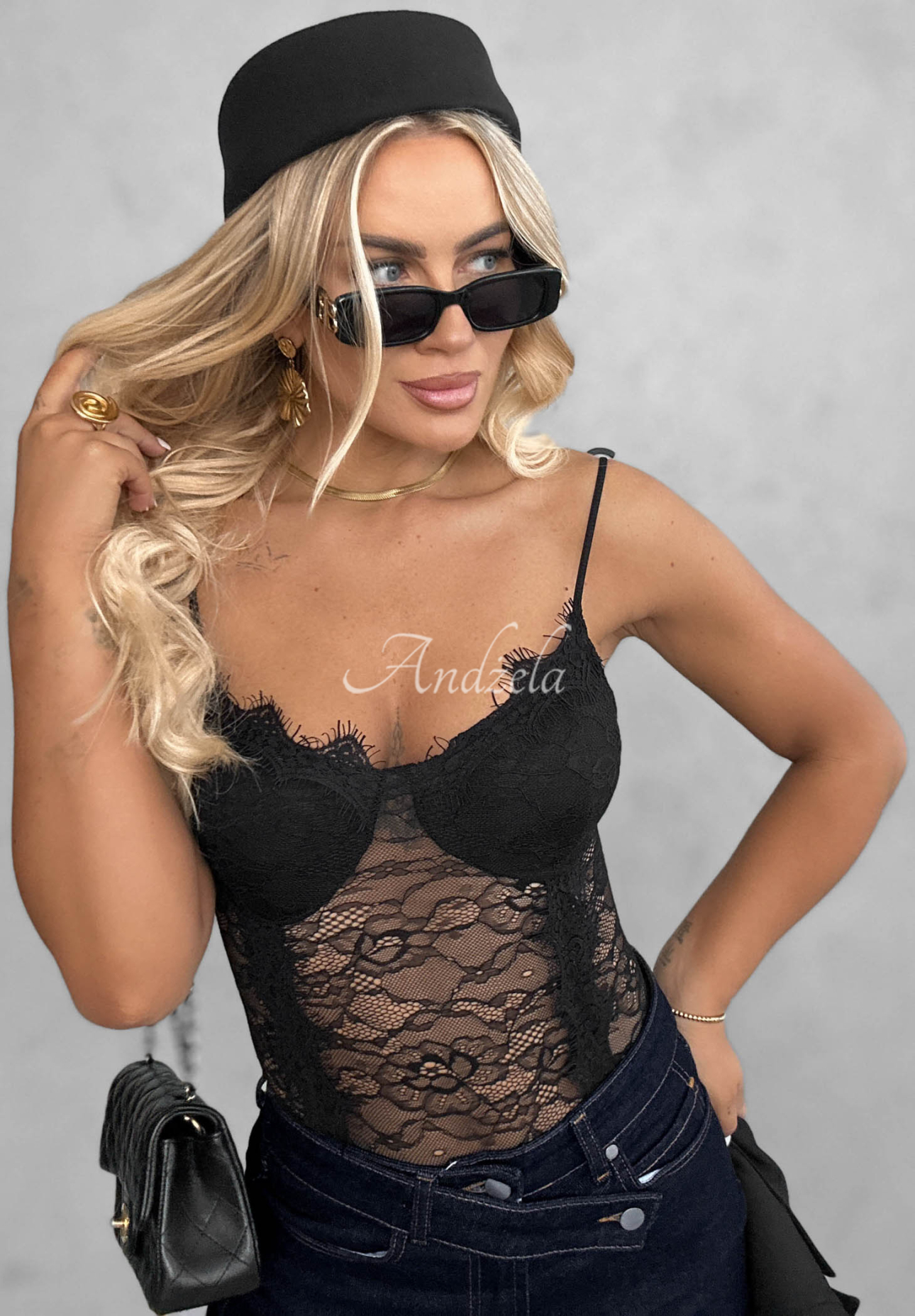 Čipkované body s ramienkami Bad Romance čierne