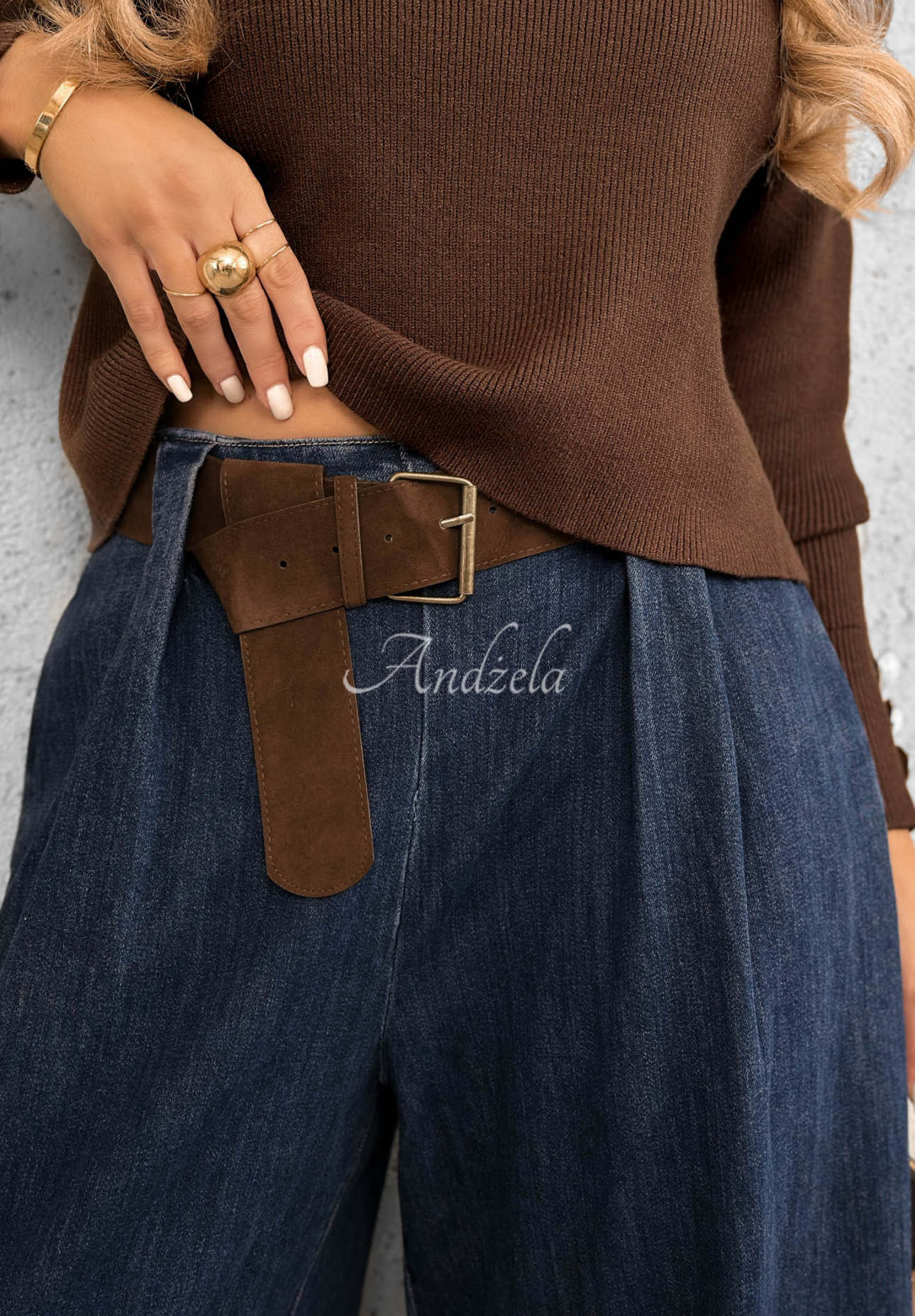 Džínsy wide leg s opaskom Amber Chapter modré