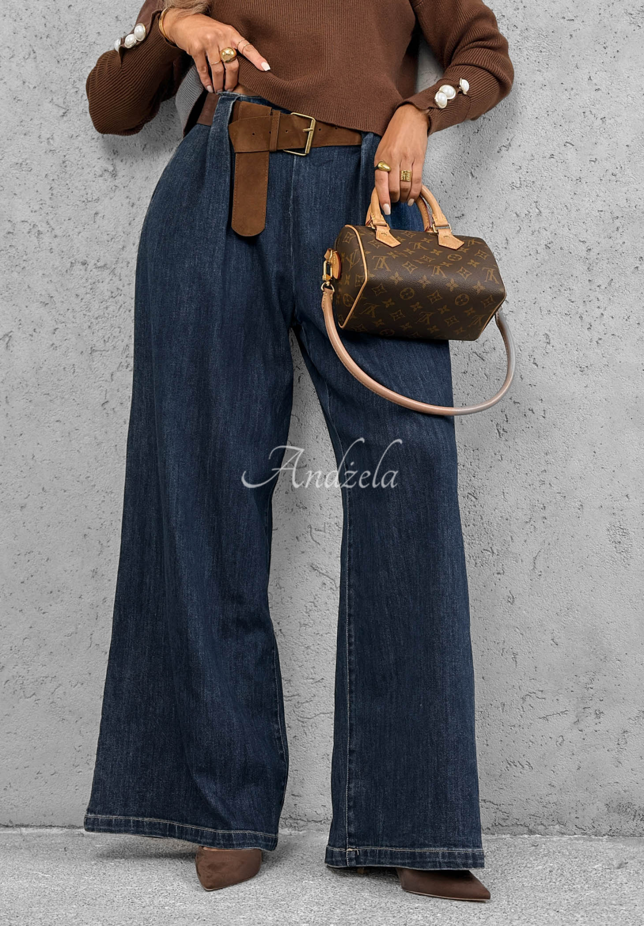 Džínsy wide leg s opaskom Amber Chapter modré