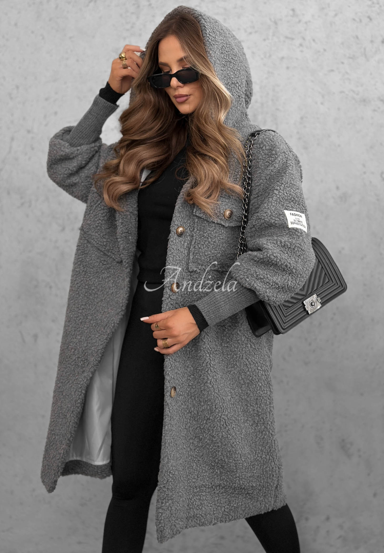 Dlhý kabát kožúšok s kapucňou Aspen Babe sivý