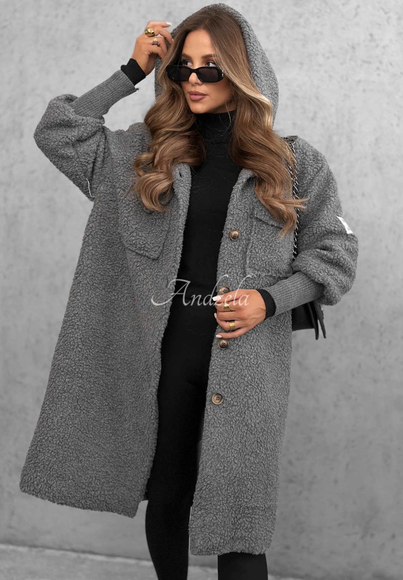 Dlhý kabát kožúšok s kapucňou Aspen Babe sivý