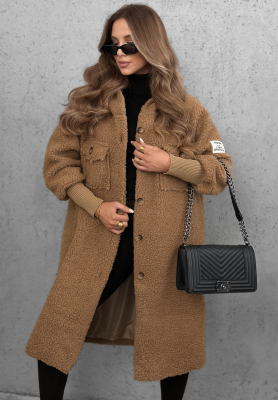 Dlhý kabát kožúšok s kapucňou Aspen Babe ťavý