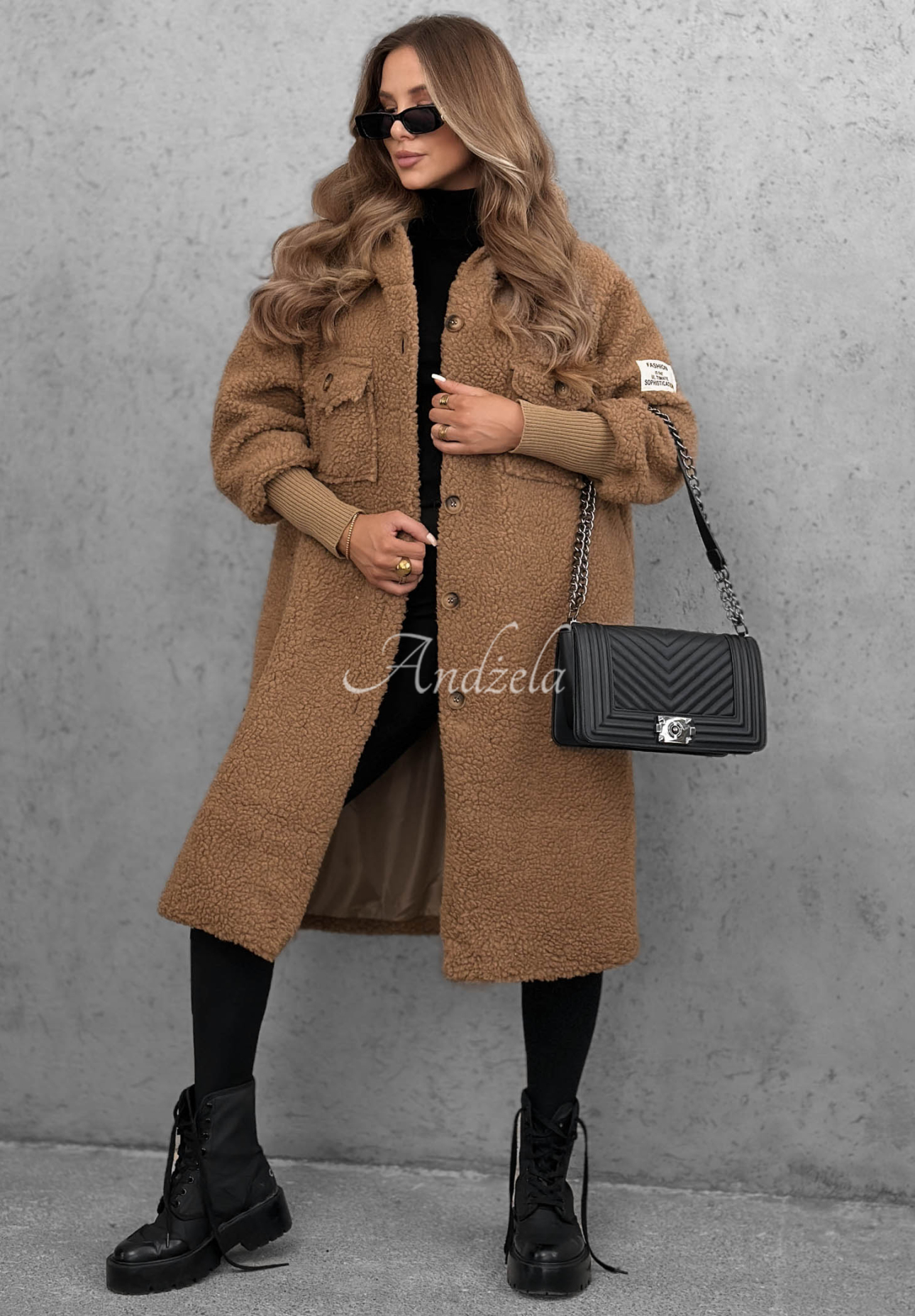 Dlhý kabát kožúšok s kapucňou Aspen Babe ťavý