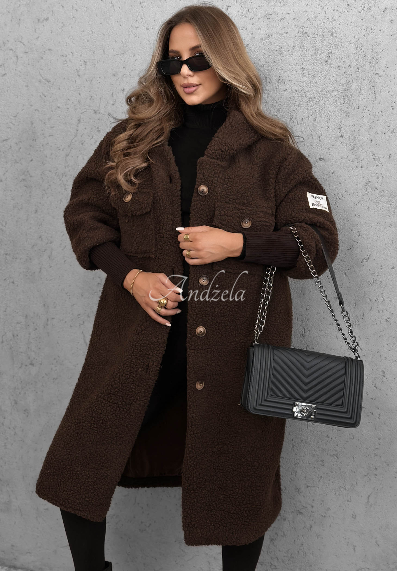Dlhý kabát kožúšok s kapucňou Aspen Babe čokoládový