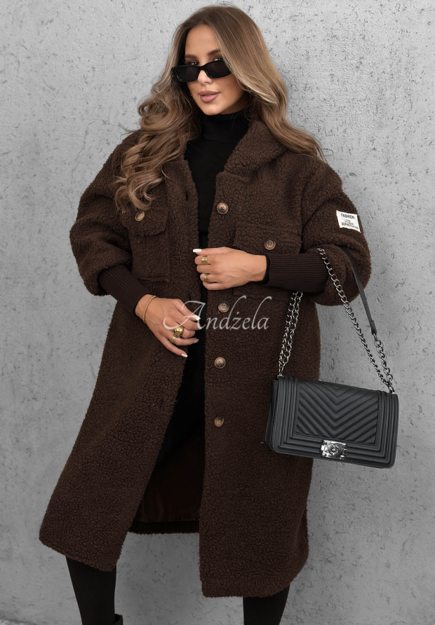 Dlh&yacute; kab&aacute;t kož&uacute;&scaron;ok s kapucňou Aspen Babe čokol&aacute;dov&yacute;