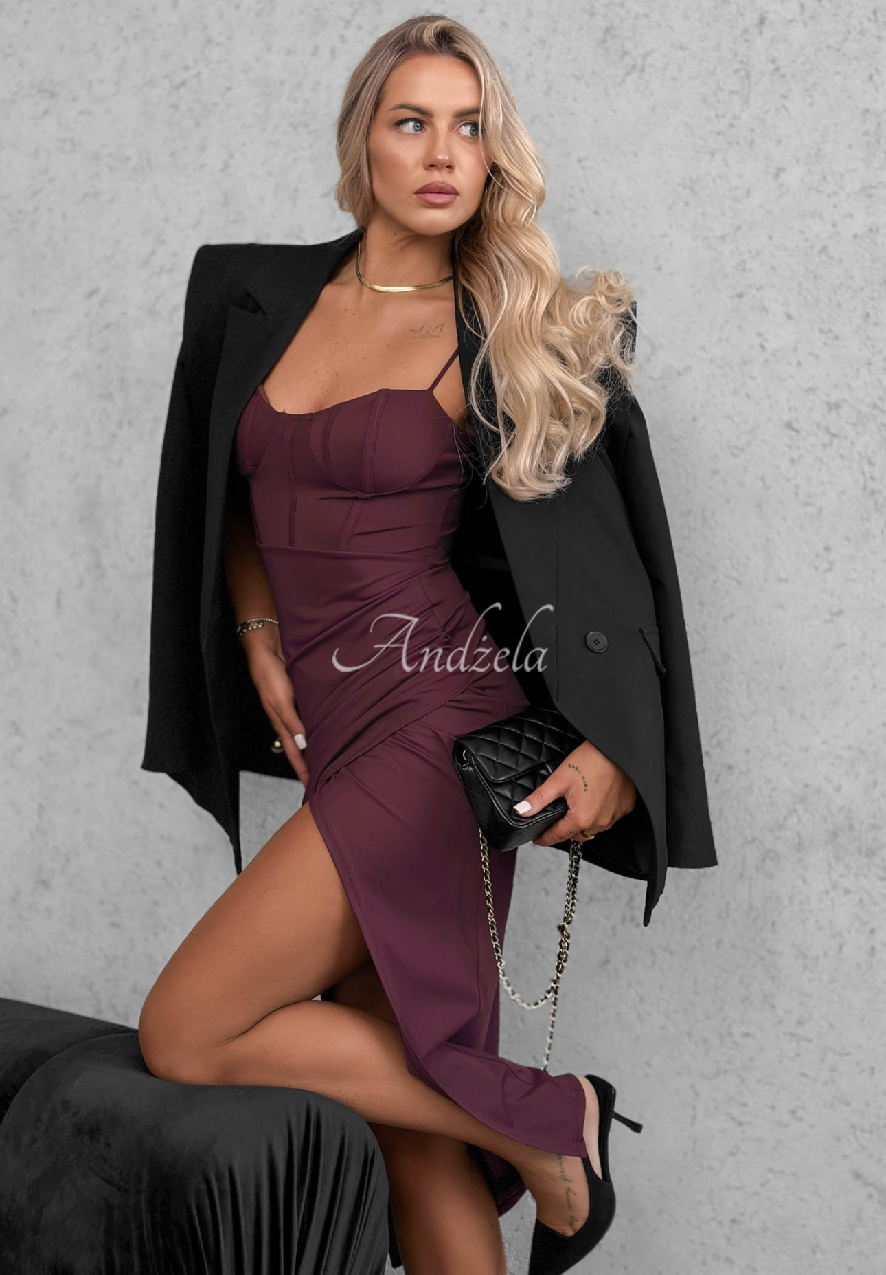 Korzetové šaty s ramienkami Night Romance čučoriedková