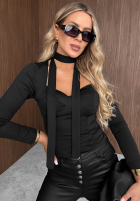 Gorsetowa Blúzka longsleeve z chokerem Sweet Sinner čokoládová