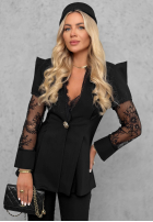 Elegancki Súprava Sako z koronką i Nohavice Noir Elegance čierne