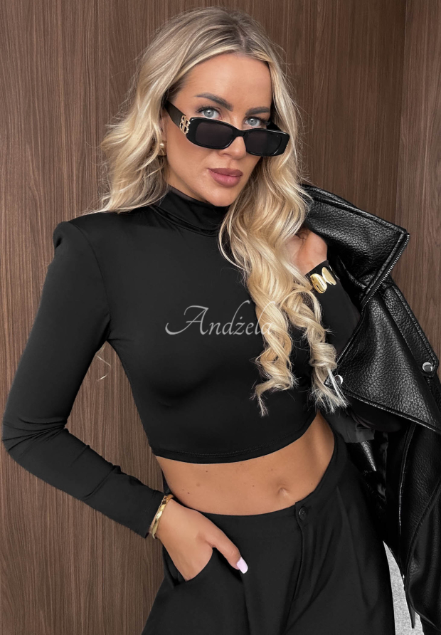 Kr&aacute;tka bl&uacute;zka longsleeve s polorol&aacute;kom Sassy Muse čierna