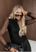 Siateczkowa Blúzka longsleeve z marszczeniami Femme Fatale čokoládová