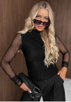 Siateczkowa Blúzka longsleeve z marszczeniami Femme Fatale čokoládová