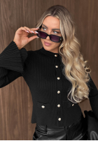 Prążkowana Blúzka longsleeve dzwonek Simple Routine čokoládová