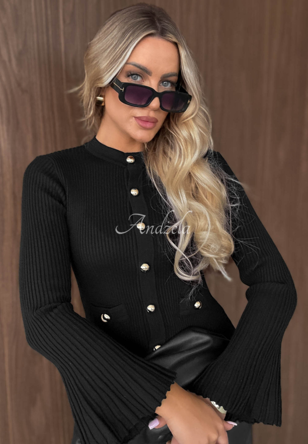 Rebraovan&aacute; bl&uacute;zka longsleeve zvonček z visk&oacute;zy Simple Routine čierna