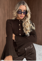 Prążkowana Blúzka longsleeve dzwonek Simple Routine čokoládová