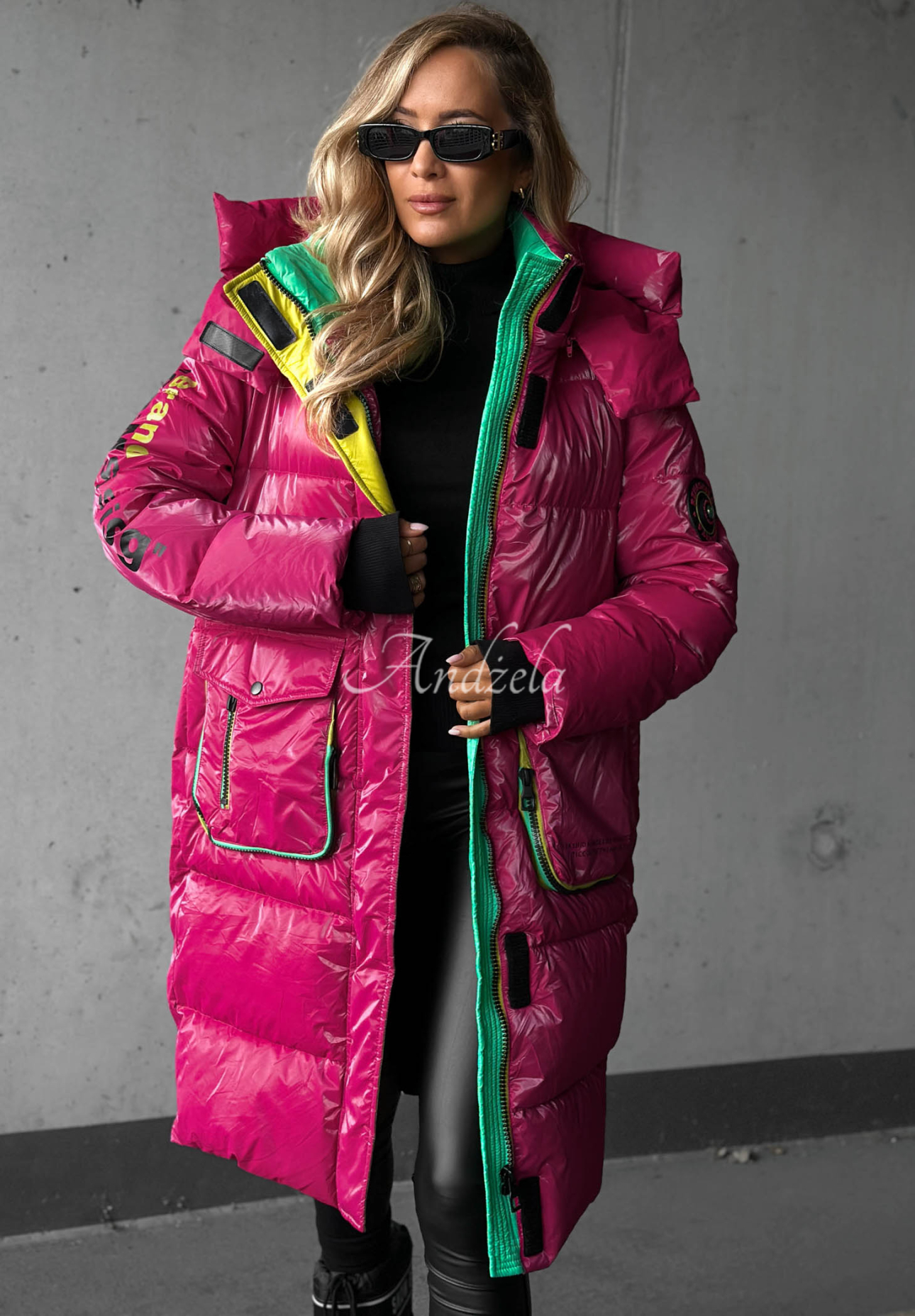 Dlhá prešívaná bunda s kapucňou Silver Frost fuchsiová