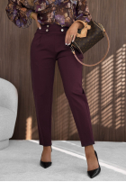 Eleganckie Nohavice Cigaretky z guzikami Gentle Elegance bordová