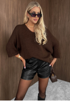 Sveter oversize z dekoltem Warm Affair čokoládový