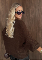 Sveter oversize z dekoltem Warm Affair čokoládový
