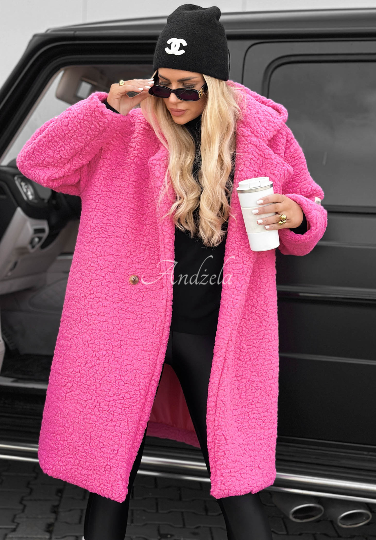 Dlhý kožúškový kabát s kapucňou a bavlnou Frost Lady fuchsiový