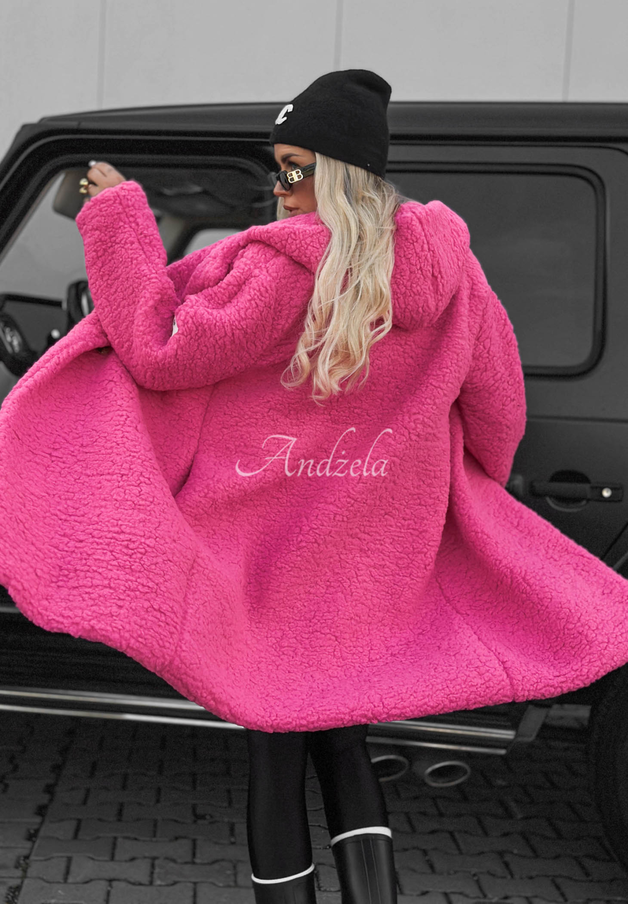 Dlhý kožúškový kabát s kapucňou a bavlnou Frost Lady fuchsiový