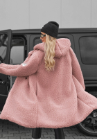 Dlhý Kabát kożuszek s kapucňou Frost Lady púdrovo ružová