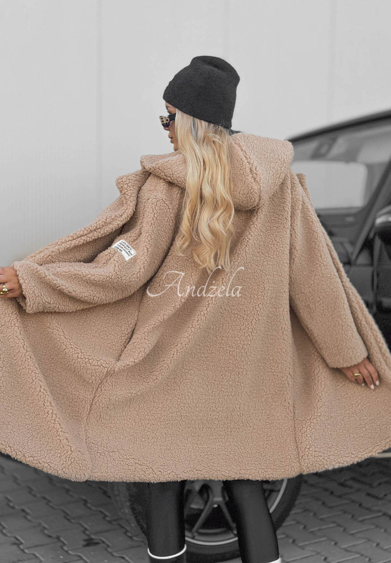 Dlhý kožúškový kabát s kapucňou a bavlnou Frost Lady béžový