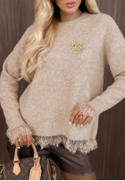 Sveter oversize z koronką Cozy Softness čokoládový