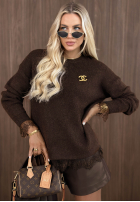 Sveter oversize z koronką Cozy Softness čokoládový
