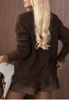 Sveter oversize z koronką Cozy Softness čokoládový