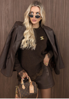 Sveter oversize z koronką Cozy Softness čokoládový