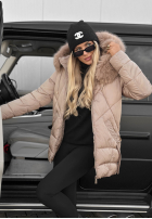 Długa Prešívaná Bunda z futerkiem Snow Babe béžová