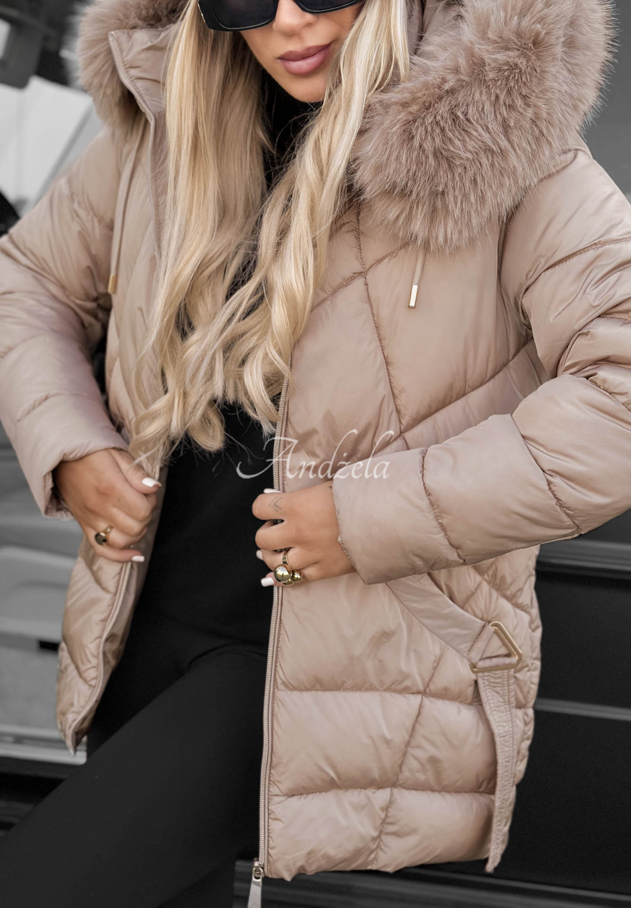 Prešívaná bunda s kožušinou Snow Babe béžová
